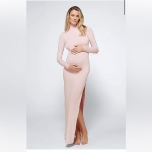Elegant Long Sleeve Pink Maternity Dress